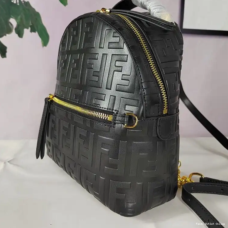 Cheap Motif Leather Backpack FF In Black Nappa Fendi Mini 0603